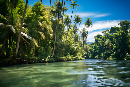 热带丛林中的蓝色天堂背景图片