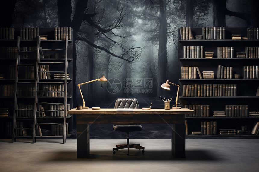 暗黑系列的家居书房装修图片