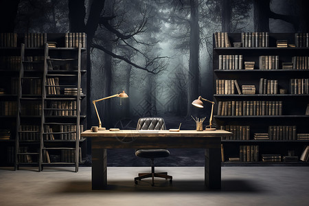 暗黑系列的家居书房装修高清图片