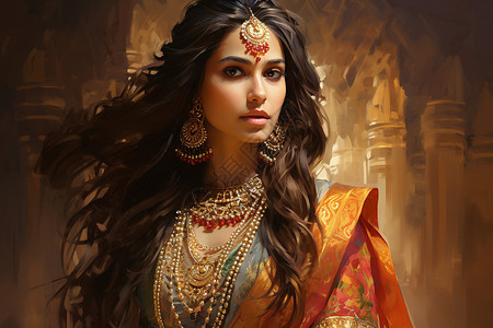 神秘娇美的印度女子背景图片