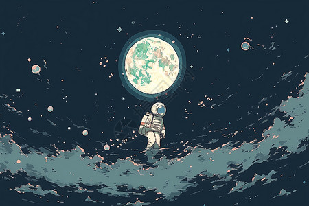 月球上的太空人背景图片