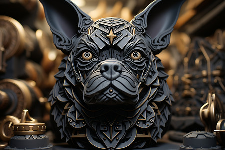 黑色狗狗黑色塑料质感的狗狗头像雕像设计图片