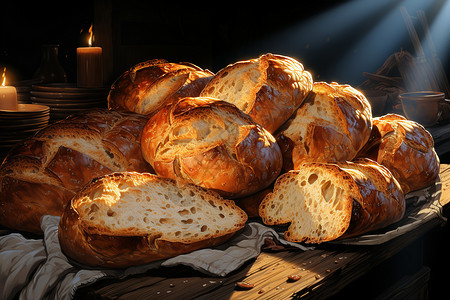 新鲜烘焙的小麦面包背景图片