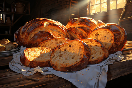 餐桌上的小麦面包背景图片