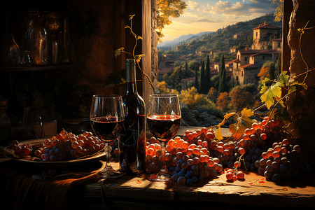 庄园酿造的葡萄酒高清图片