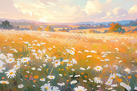 夏季山谷中绽放的小雏菊花海背景图片