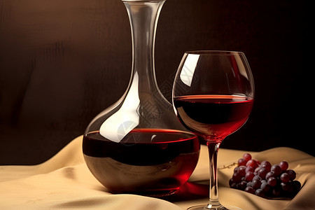 手绘红酒瓶子红酒静物玻璃杯背景