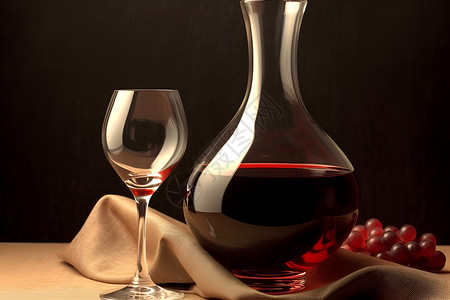 红酒与玻璃瓶的静物背景图片