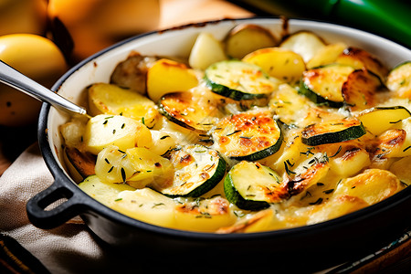 美味烤蔬菜土豆和西葫芦高清图片