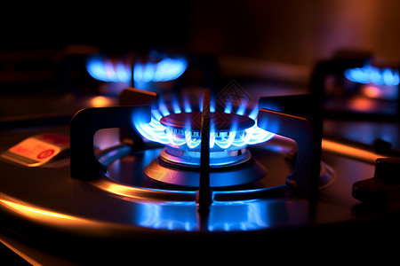 夜晚的厨房的蓝色火焰背景图片