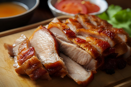 美味的香港式烤猪肉拼盘背景