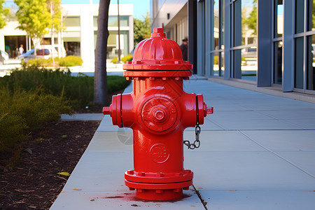 红色消防栓与建筑背景图片