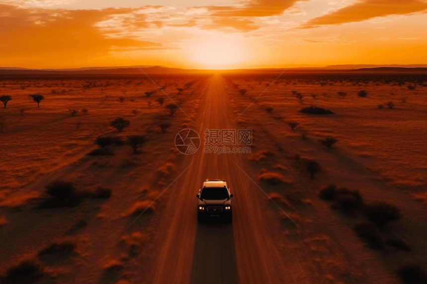 沙漠中自驾的汽车图片
