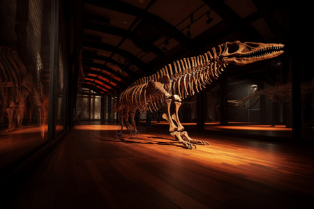 恐龙骨架展览的立体模型背景图片