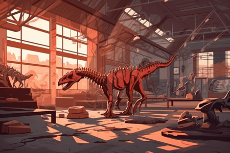 恐龙骨骼古生物学的恐龙骨架插画