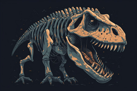 古生物学实验研究的霸王龙骨骼插画
