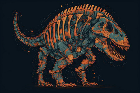 古生物学博物馆的霸王龙骨骼插画