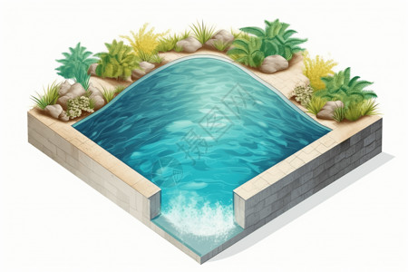 3D创意游泳池艺术插图背景图片