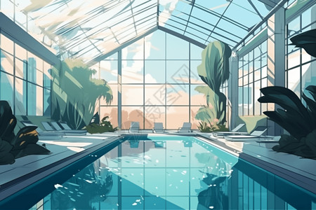 室内游泳馆室内游泳池的平面插图插画