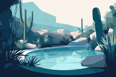 室外温泉的平面插图背景图片