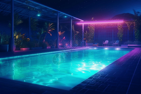 彩色光芒灯光彩色灯光下的游泳池插画