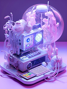 彩色卡通风格的电脑机器背景图片