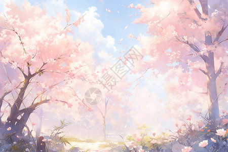 樱花盛开的美景背景图片