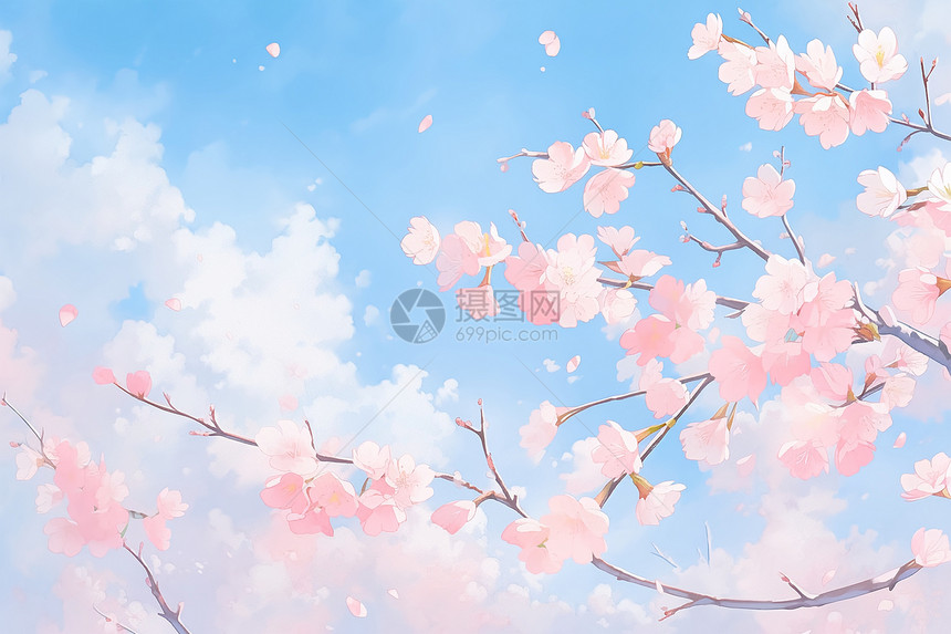 粉色樱花盛开的美景图片