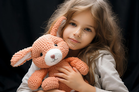 小女孩拿着毛绒玩具背景图片