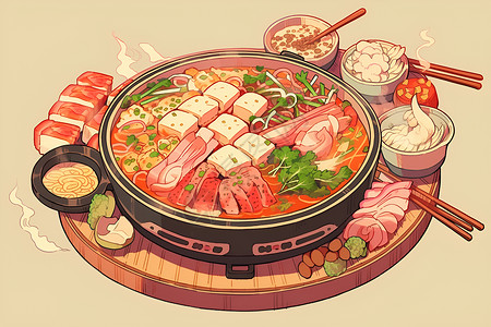 美味的火锅插画背景图片