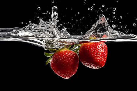 水中的浆果草莓背景图片