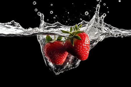 水中的新鲜草莓背景图片