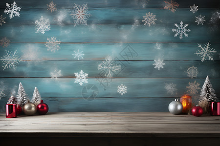 木板上的圣诞装饰品背景图片