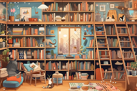 房间里的书架背景图片