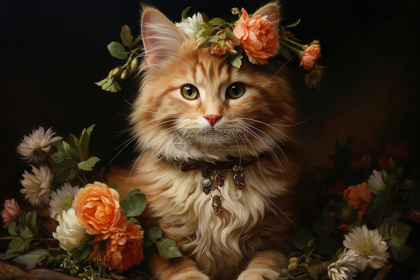 猫咪戴着花冠图片