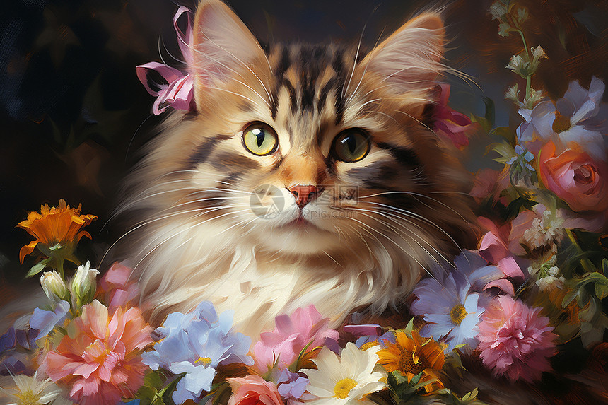 花丛里的猫咪图片