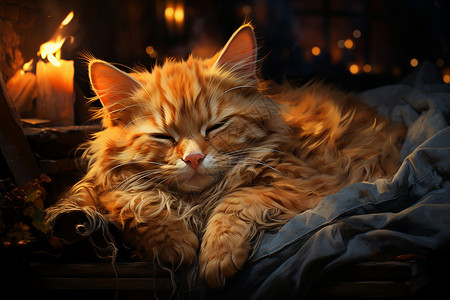 猫咪在壁炉旁睡觉背景图片