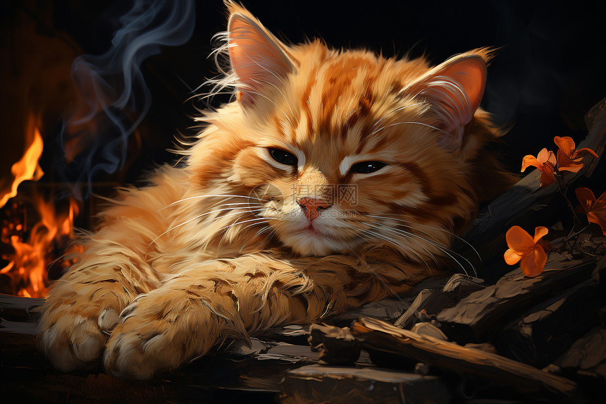 火炉旁的猫咪图片
