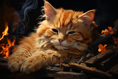火炉旁的猫咪背景图片