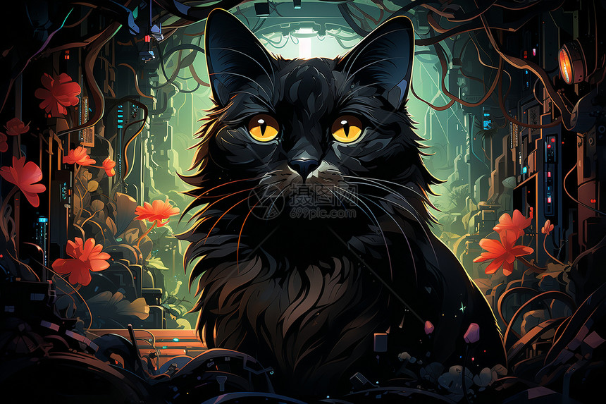 森林中的黑猫图片