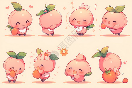 桃子插图迷你可爱的桃子水果插图插画