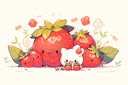 卡通草莓插图迷你可爱的草莓卡通插图插画