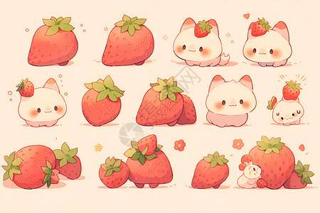 可爱草莓插图小巧可爱的草莓卡通插图插画