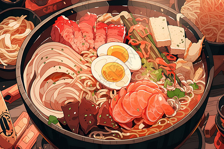 日式餐饮美味诱人的日式拉面插画