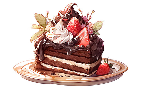 诱人的多层蛋糕美味诱人的巧克力奶油蛋糕插画