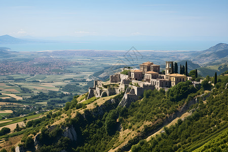 美丽壮观的山脉古堡建筑背景图片