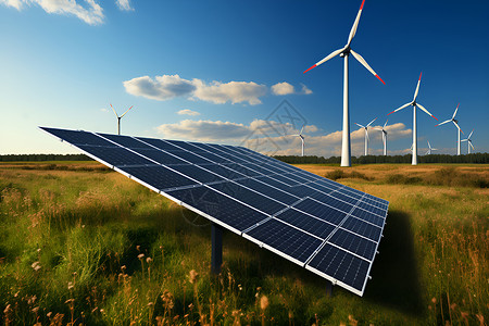 涡轮机太阳能草原的电力风车背景