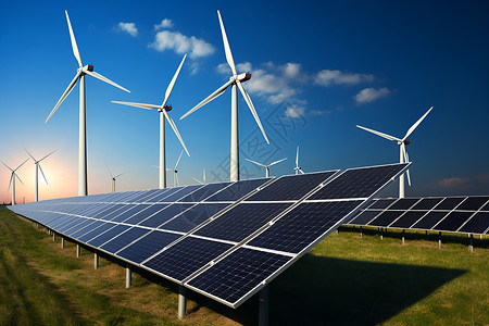 新能源太阳能草原的太阳能面板背景