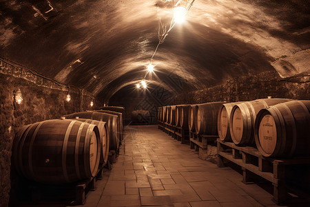 地下酒窖精酿的红酒木桶背景