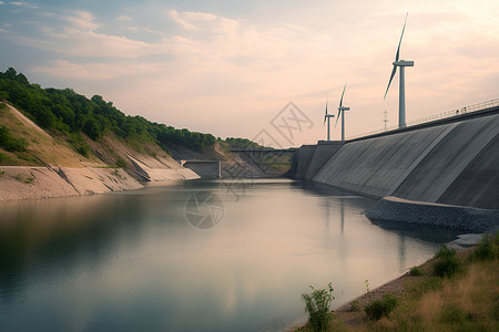 水利工程中的风力涡轮机背景图片